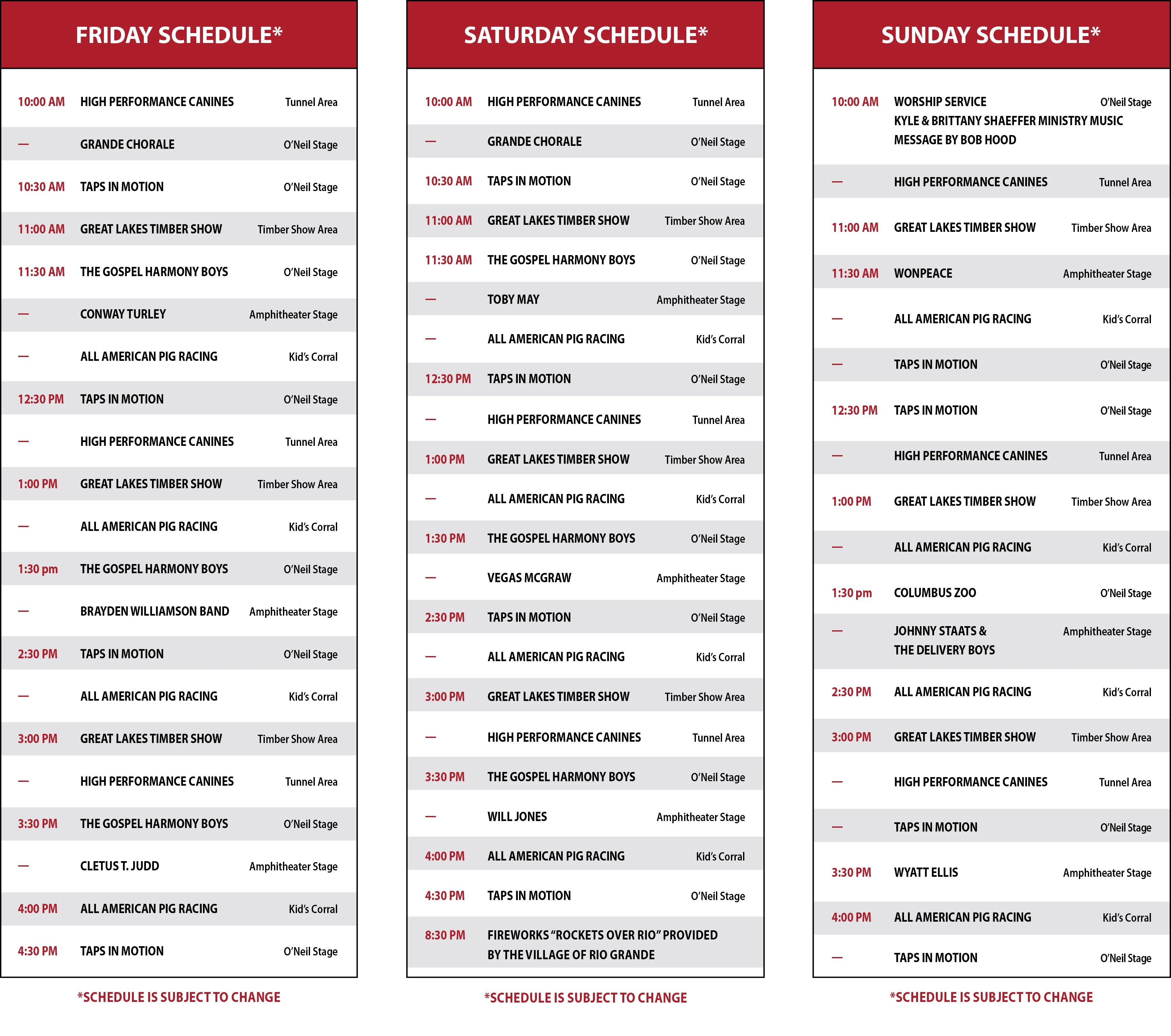 2026 Farm Festival Schedule